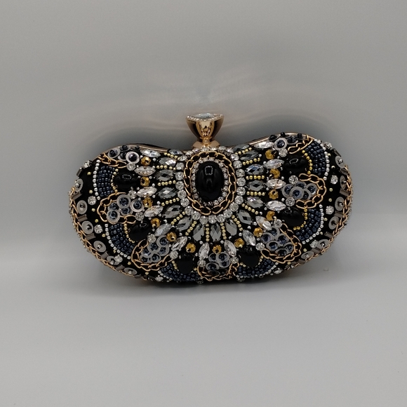 Women's black rhinestone clutch bag - Picture 2 of 9